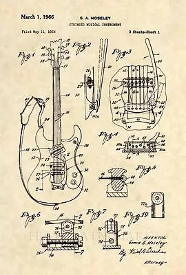 Official Mosrite Mark 1 Guitar Patent Art Print- Vintage Semie Moseley Bass -465 • $12.77