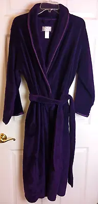 Oscar De La Renta Purple Plush Velour Belted Robe Womans Sz L/XL Satin Trim #L24 • $25.11