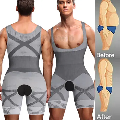 UK Men's Shapewear Bodysuit Full Body Shaper Compression Slimming Waist Trainer • £13.99