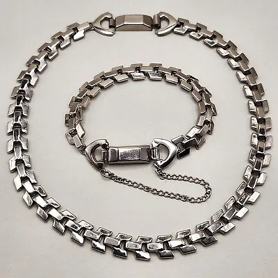 Vtg Jaycraft Set RARE Vertebrae Bone Style Choker Necklace Bracelet Silver Tone • $34.49