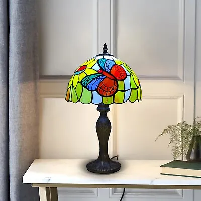 £71.99 • Buy Tiffany 10 Inch Butterfly Style Table Lamp Art Stained Glass Desk For Room E27
