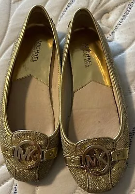 New Women Michael Kors Gold Ballet Flat  Gold Logo  Shoes  Sz. 9 • $59.99