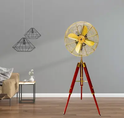 Pedestal Fan With Wooden Tripod Stand Retro Vintage Design Unique Collectible • $376.20