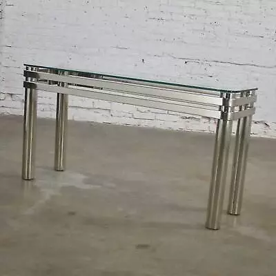 Modern Chrome Rectangle Console Sofa Table Glass Top Style Pace Or Karl Springer • $1295