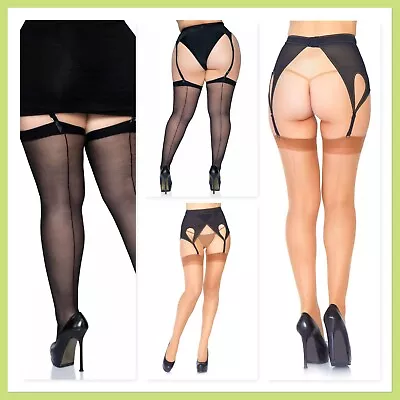 Leg Avenue Lynn 1000Q Plus Size Black Tan Sheer Backseam Stockings Thigh High  • $15.95