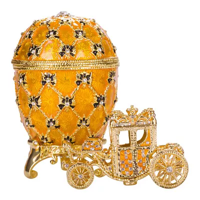 Faberge Imperial Coronation Egg Trinket Jewel Box With Carriage 4'' Yellow • $83.95