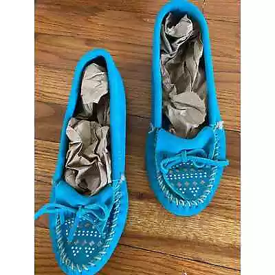Minnetonka Moccasins Women's 504r Kitty Hardsole Size 9.5 Turquoise Flats Shoes • $24.99