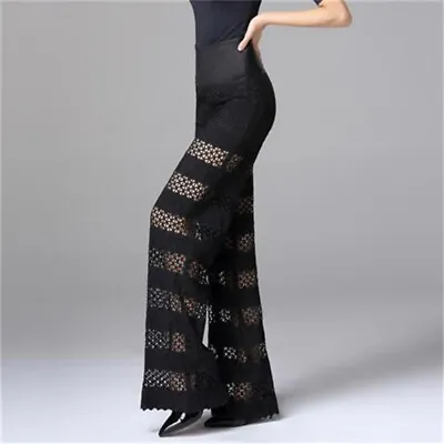 Lady Lace Wide Legs Pants Hollow Out See Through Dance Tango Cha Cha Latin Loose • $30.24