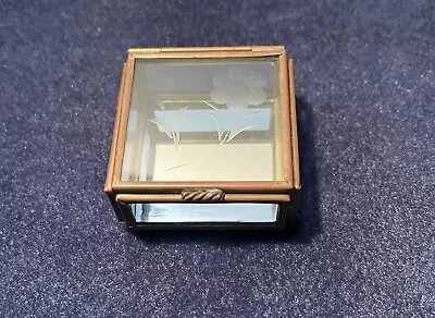 Vintage Etched Glass Top Trinket Box  Blue Side Glass Mirror Inside Via Vermont  • $10