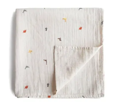 Mushie Muslin Swaddle Blanket Organic Cotton - Dinosaur Print • $15.99