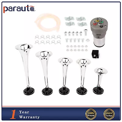 For Car Truck Silver La Cucaracha 12V Loud 130dB 5 Trumpet Musical Air Horn Kit • $38.94