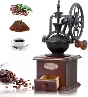 Manual Coffee Grinder Antique Cast Iron Hand Crank Coffee Mill With Wood Drawer • $99.90