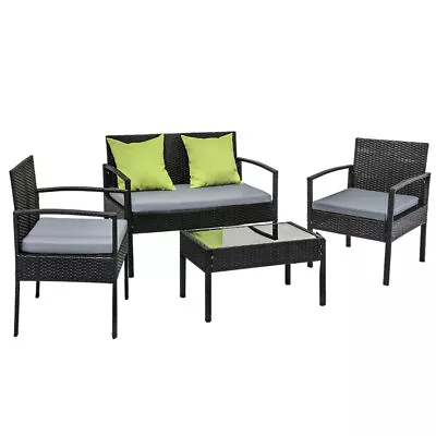 4 Seater Sofa Set Outdoor Furniture Lounge Setting Wicker Chairs Table Rattan • $277.98