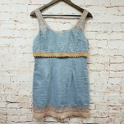 Esley Womens Pleated Sleeveless Dress Layered Sz M Blue Crochet Trim Short Lined • $8.24