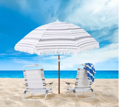 $59.98 • Buy 1.8m Deluxe Stripe Beach Umbrella With Carry Bag-Stay Protected In Style