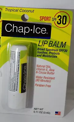 Chap-Ice Lip Balm Tropical Coconut SPF30 Vitamin E Aloe Water Resistant 80 Min • $9.99