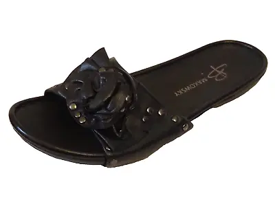 NIB B. Makowsky Jade Black Leather Slide Sandals 7.5 M US • $79.99