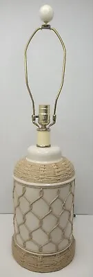 Vtg Faux Bamboo/Wicker Trellis Ceramic Table Lamp Boho Ginger Jar Beige Cream • $108.50