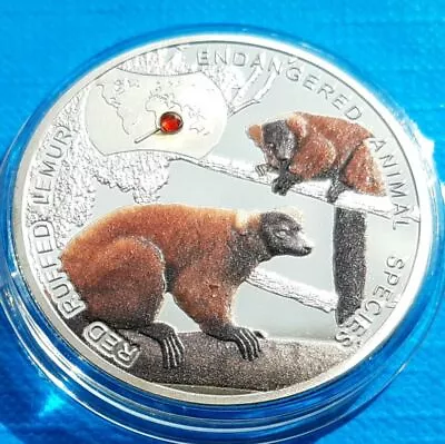 Zambia 1000 Kwacha 2014 UNC Red Puffed Lemur Monkey Silver Plated Colorized Coin • $6.90