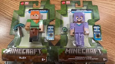 2pc NEW Mattel Minecraft Craft A Block Alex & STRONGHOLD STEVER Figure 3'' • $19.95