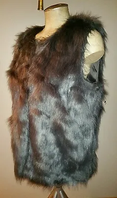 New Forever 21 Gray Faux Fox Fur Vest Coat Wrap Boho Gypsy L Long Silver Vegan • $35.99