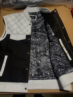 New Men's White Cowhide Leather Bikers Vest Diamond Quilted Motorcycle Club Vest • $135
