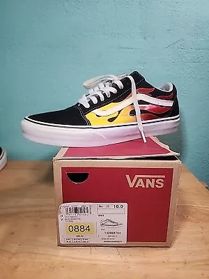 Vans Men's Old Skool Black White Flame Sneakers Size 10 • $28