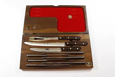 Vintage Utica Kutmaster Tungsten Walnut Handle Kitchen Knife Set With Wood Case • $89.99