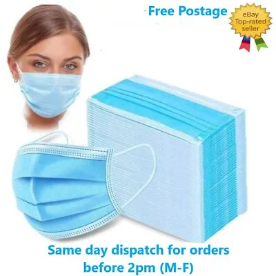 3 Ply Face Masks Disposable Breathable Non Surgical/Medical 1-100 Pieces • £0.99