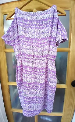 Silk Cold-Shoulder Shoshanna Dress Sz 2 Purple Print Short Sleeve Cocktail Dress • $23.70