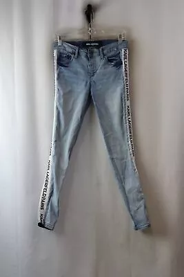 Karl Lagerfeld Women's Blue Logo Stripe Logo Jeans Sz 4 • $19.99