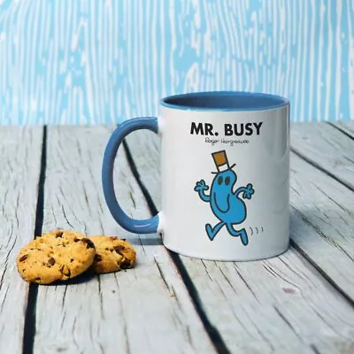 Mr Men Porcelain Mug Mr Busy 11oz Coffee Cup Kitchen Dining Drinkware Gift Blue • £12