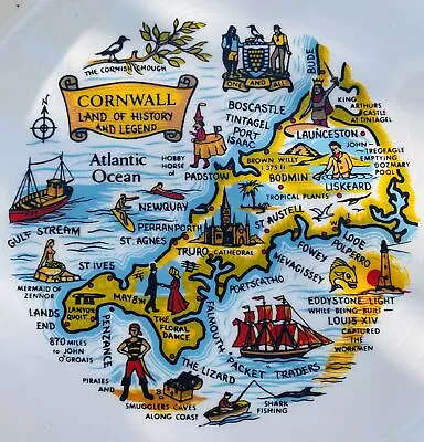 Vintage Colorful Cornwall England Painted Map Historical Ceramic English Plate • $29.95