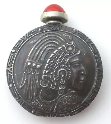 Sterling Silver Perfume Bottle Miniature Round Mexican Tribal Vintage • $92