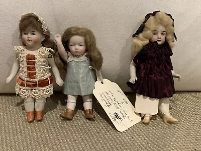 3 Vintage / Antique Collectable Tiny Bisque Dolls Pretty Faces • $390