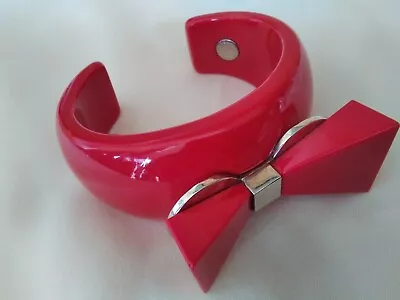 Marc Jacobs Red & Chrome Bow Cuff Bangle With Chrome Signed Stud. Size 7 . • £25