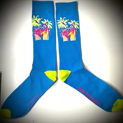 MTV SPRING BREAK 1988 SOCKS Throwback Retro Bright Blue Green Palm Tree 80s Mens • $6.99