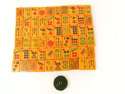 VINTAGE MAH JONG TILES CHINESE BAKELITE 1 1/4  Tall 7/8  Wide 1/2  Thick 61PCS • $88.89