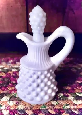 Vintage Fenton Hobnail Milk Glass Cruet W/stopper • Perfect! Oil/vinegar Bottle! • $12.99