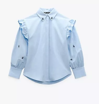 ZARA Ner WOMAN SKY BLUE JEWEL SHIRT  Size M • $18.90