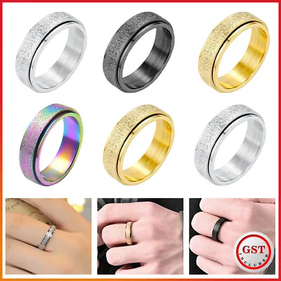 $4.09 • Buy Anxiety Ring Fidget Rotating Spinner Rings Mens Womens Stainless Steel Sparkle