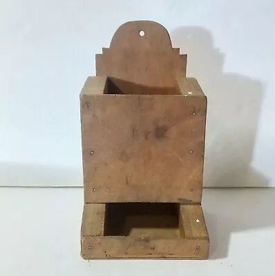 Vintage Wood Matchbox Holder Handcrafted Wall Mount Farmhouse • $14