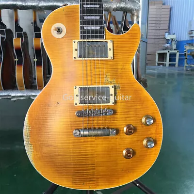 High Quality Yellow Electric Guitar Relic Solid Body Burst Flamed Maple Top • $183.30