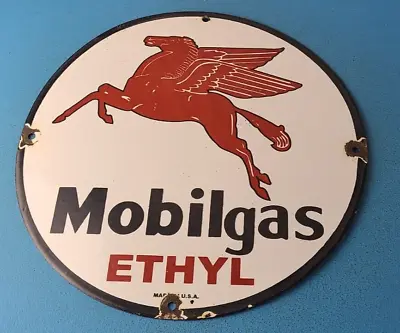Vintage Mobil Sign - Pegasus Mobilgas Gas Ethyl Pump Service Porcelain Sign • $141.47