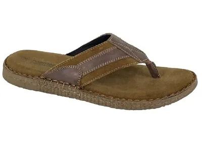 ROAMERS M263 Men's Brown Leather/Suede Toe Post Flip Flops Mule Summer Sandals • £24.99