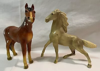 Lot Of 2 Mid Century Mortens Studios Chalkware Horses Palomino Chestnut • $20