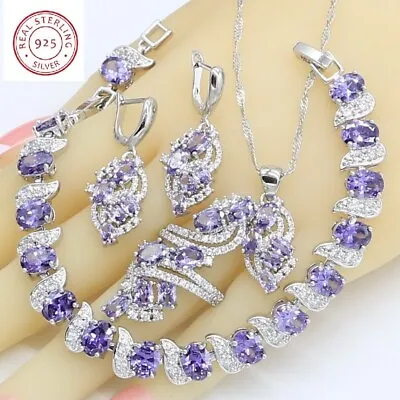 4 Pc 925 Silver Created Purple Amethyst Necklace/Pendant Jewelry Set-8 Or 9 Size • $53.99