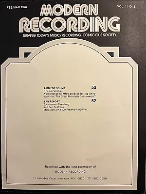 Modern Recording Mcintosh Ma6100 Preamp Amp 1976 Article Original Reprint Jo1304 • $14.95