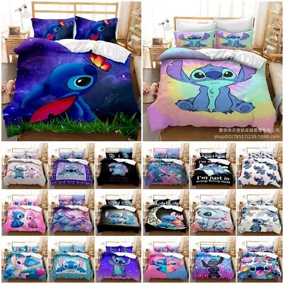 Lilo Stitch Bedding Disney Cartoon Single Double Quilt Duvet Cover Set Kids Gift • $28.99