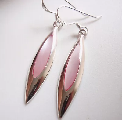 Pink Mother Of Pearl 925 Sterling Silver Dangle Earrings      Long And Sleek • $14.99